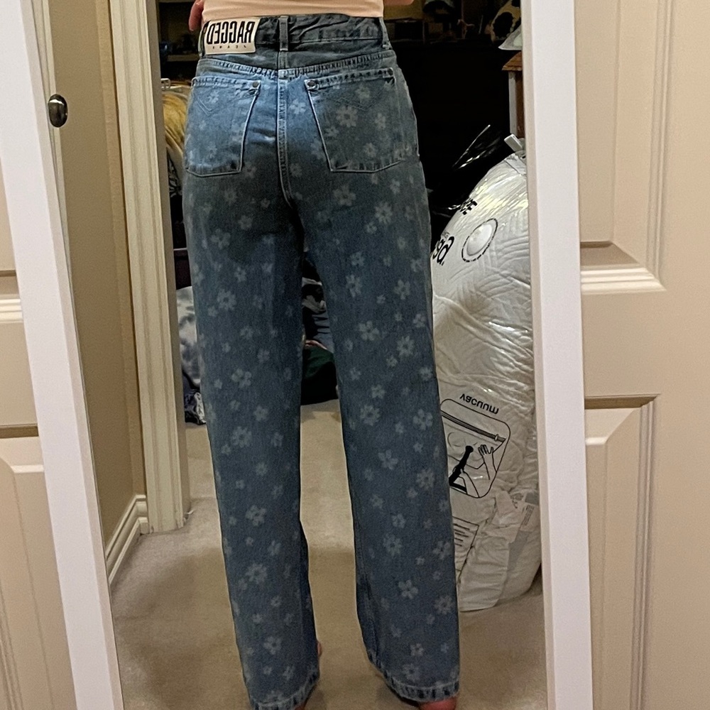 Blue Straight Leg Polka Dot Jeans